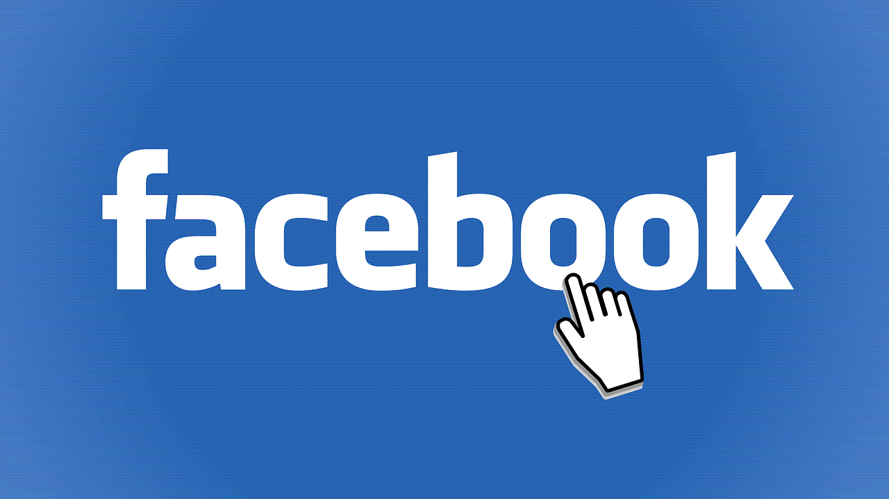 Facebook logo with cursor icon on a blue background, social media, digital marketing, online engagement, technology, social networking, internet branding, digital communication, social media platform.