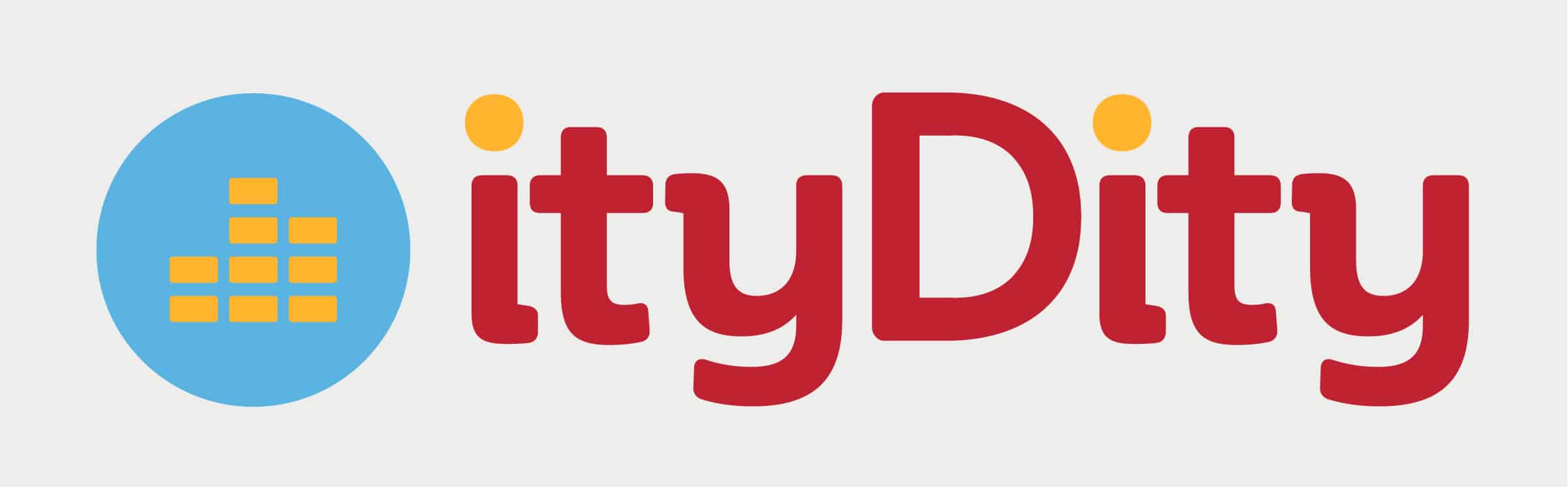 Itdty logo and branding for music industry and digital marketing, featuring blue circle with yellow bars and red text for increased brand visibility.
