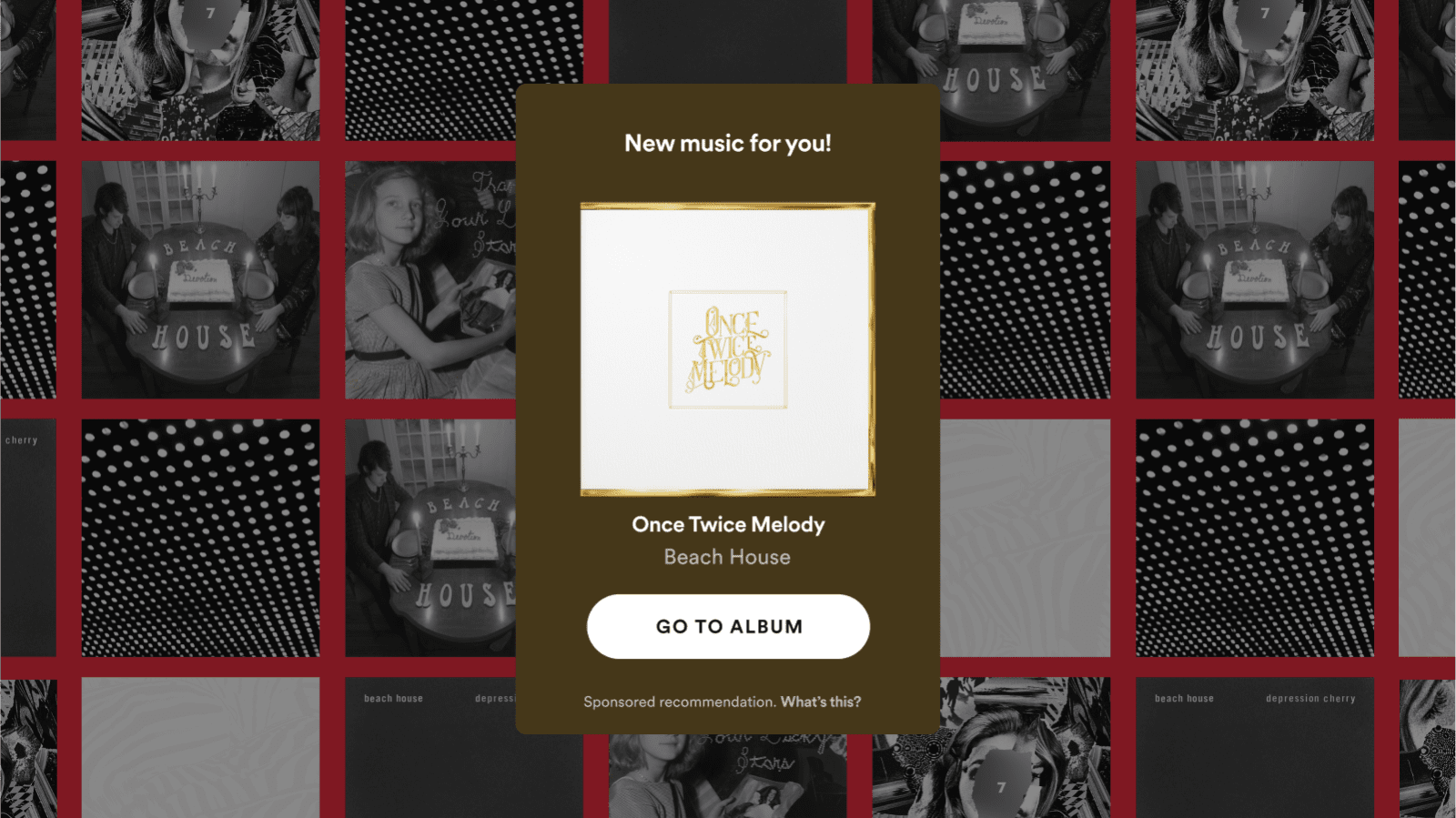 Vintage black and white photo of two women at a Beach House concert, with album cover overlay promoting "Once Twice Melody," emphasizing indie music, Beach House, and music streaming.