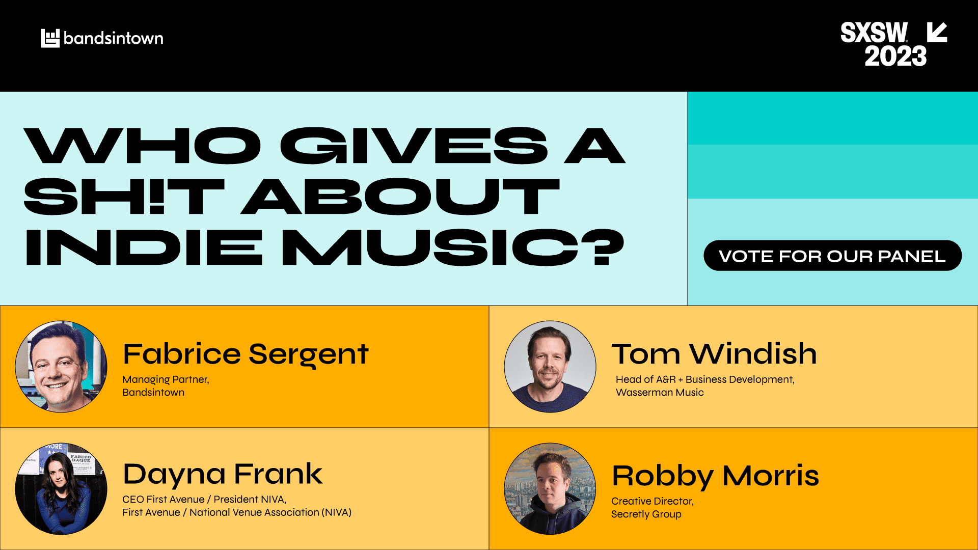 Famous panelists discussing indie music industry trends at SXSW 2023, featuring music executives and entrepreneurs, promoting independent music and innovative marketing strategies.