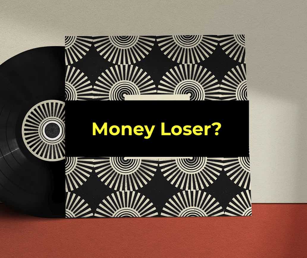 Money Loser? vinyl record and album cover with black and white geometric pattern, bold yellow text, music industry, entertainment, discography, album art.