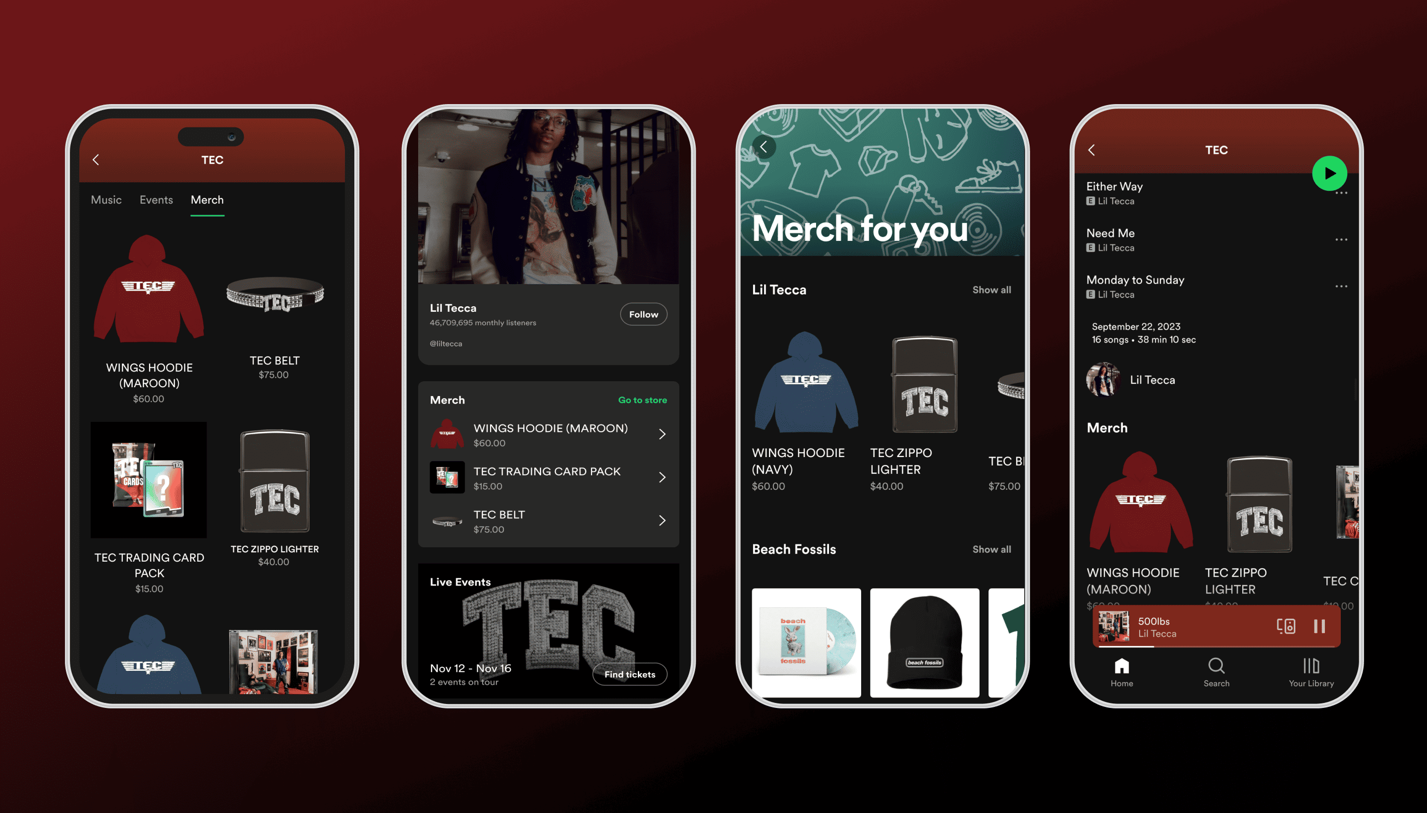 Vintage artist merchandise displayed on mobile app screens emphasizing music, artist branding, and fan engagement.