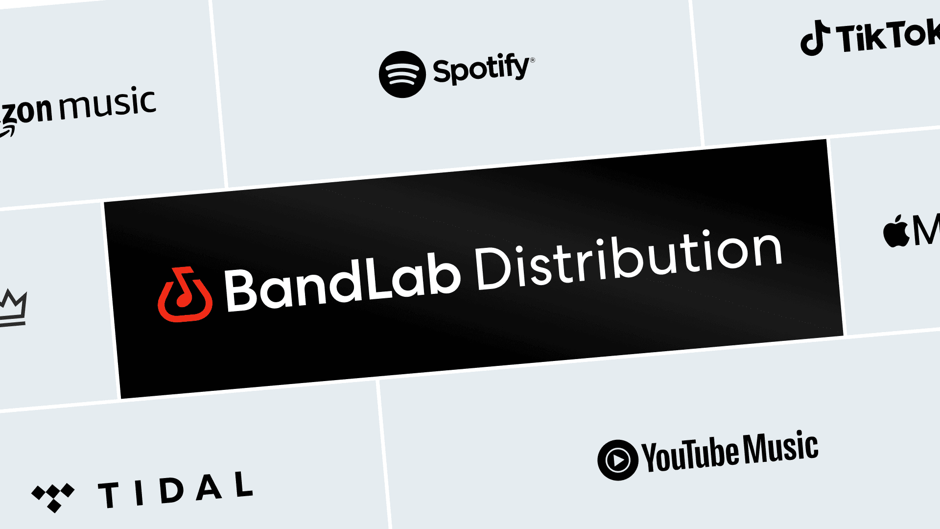 Music distribution platform BandLab logo with various music streaming services icons, showcasing digital music distribution, and online music platforms.