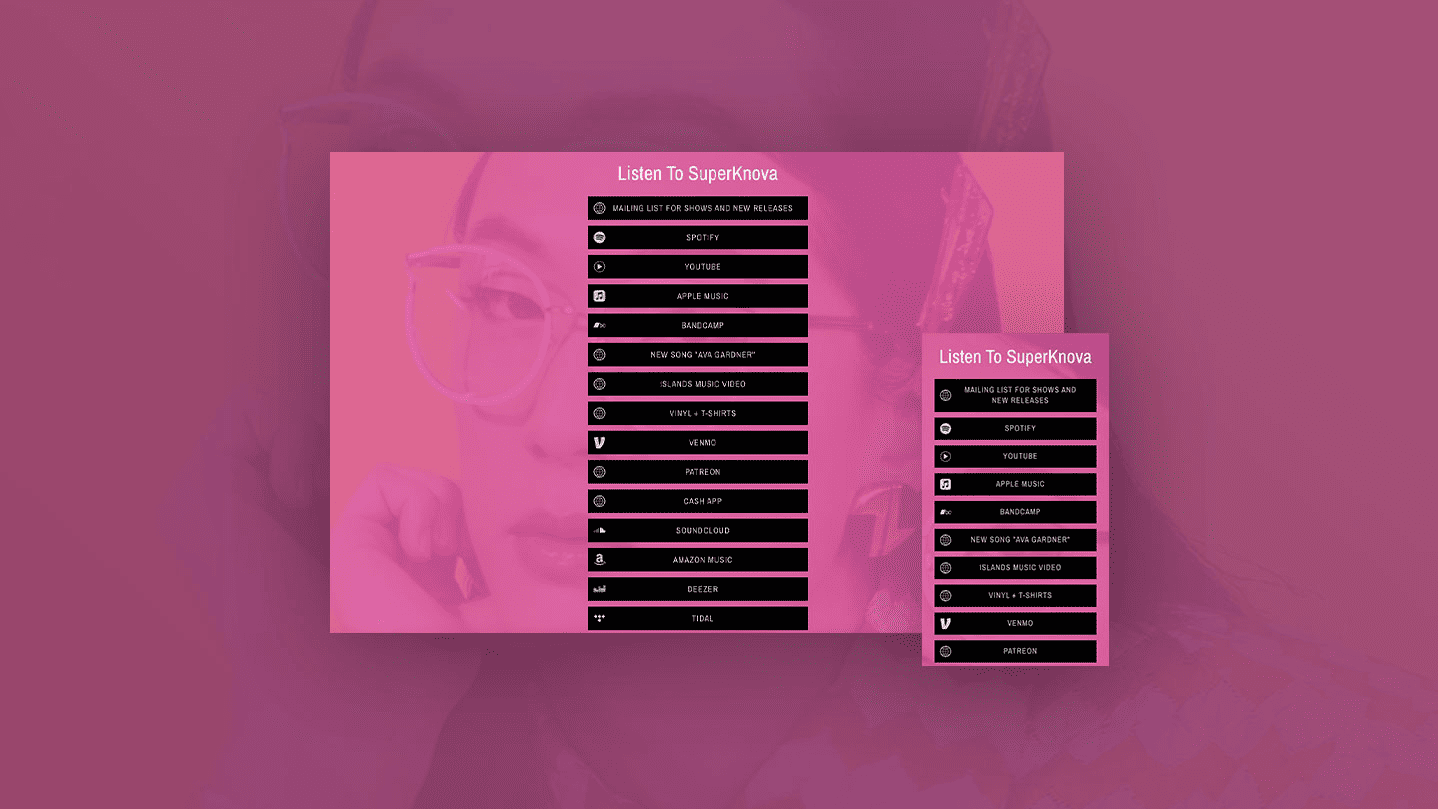 Downloadable playlist featuring music streaming platforms like Spotify, YouTube, Apple Music, Bandcamp, and SoundCloud for artists and fans.