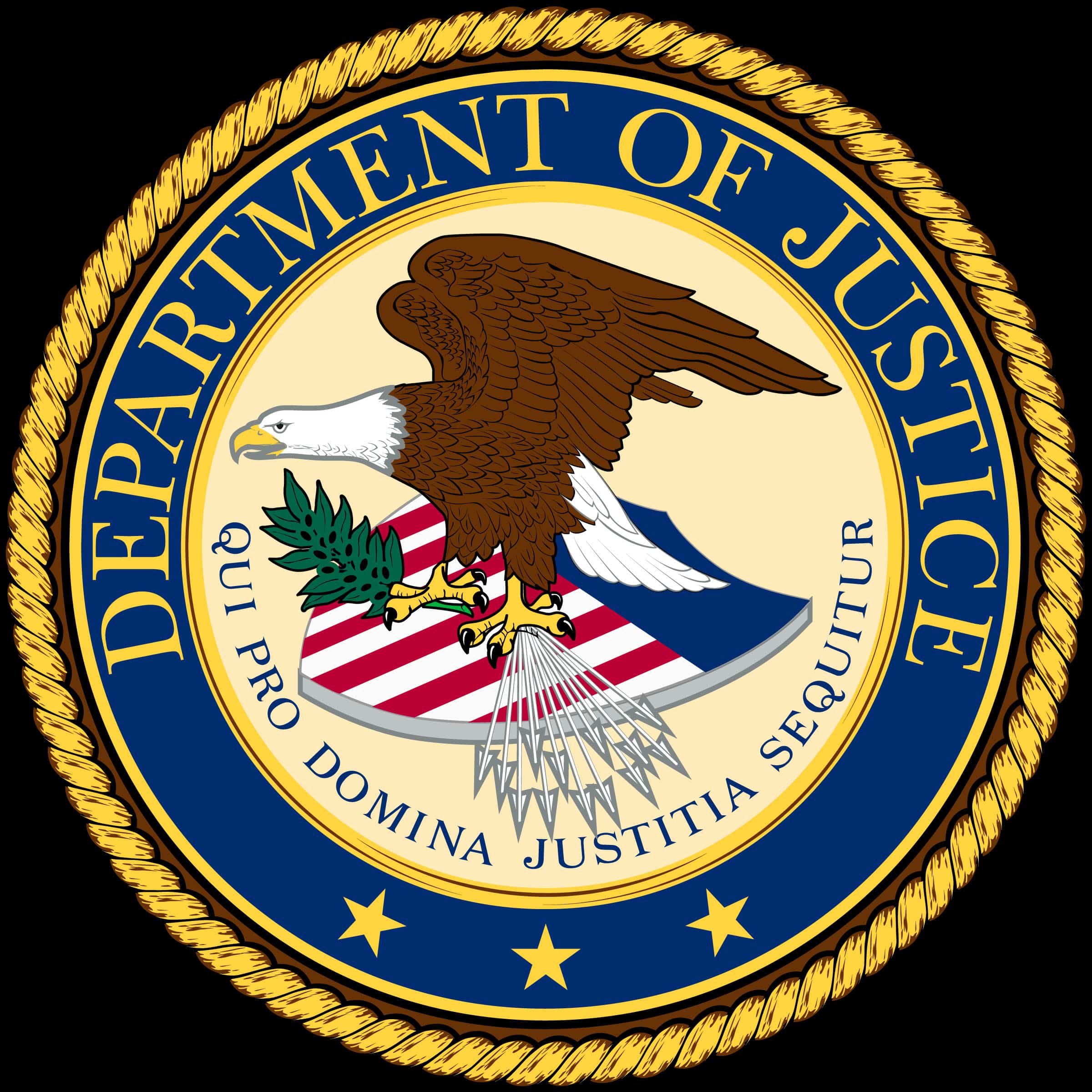 EPLd Un6c2eGvrEnHRtSOiodIZunQhZTi7ZZNLdxD-LmDQ4, badge of the U.S. Department of Justice featuring an eagle clutching a shield with red and white stripes and an olive branch, symbolizing authority and justice, relevant for legal and law enforcement context in SEO.