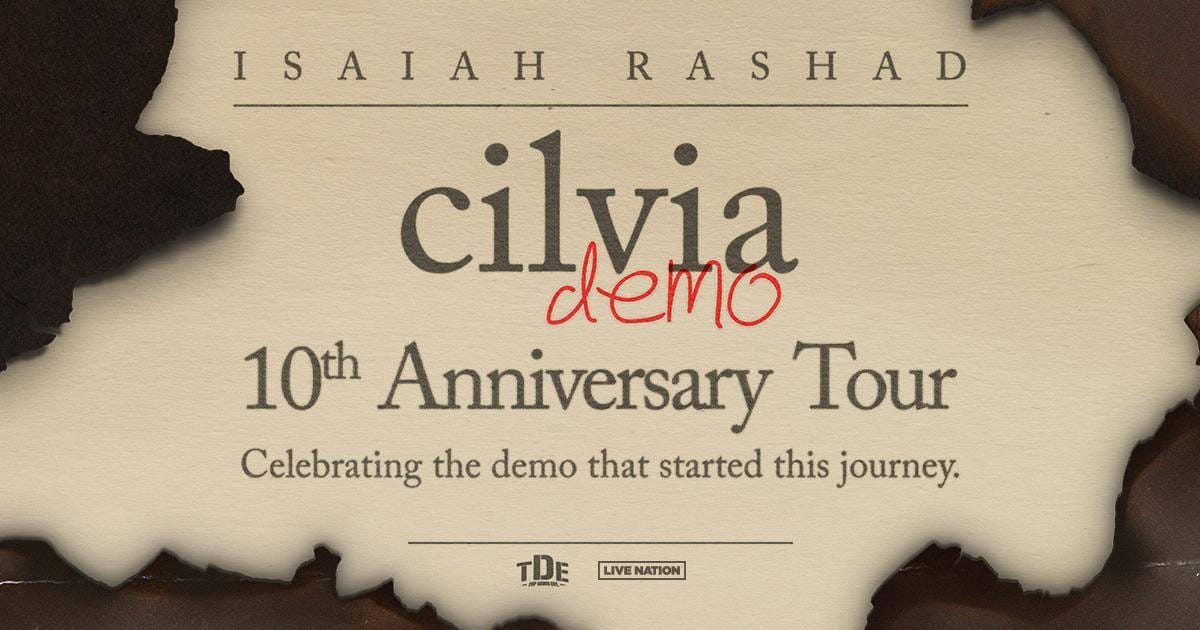 Isaiah Rashad Cilvia Demo 10th Anniversary Tour ticket with burnt paper edges, celebrating the album release.