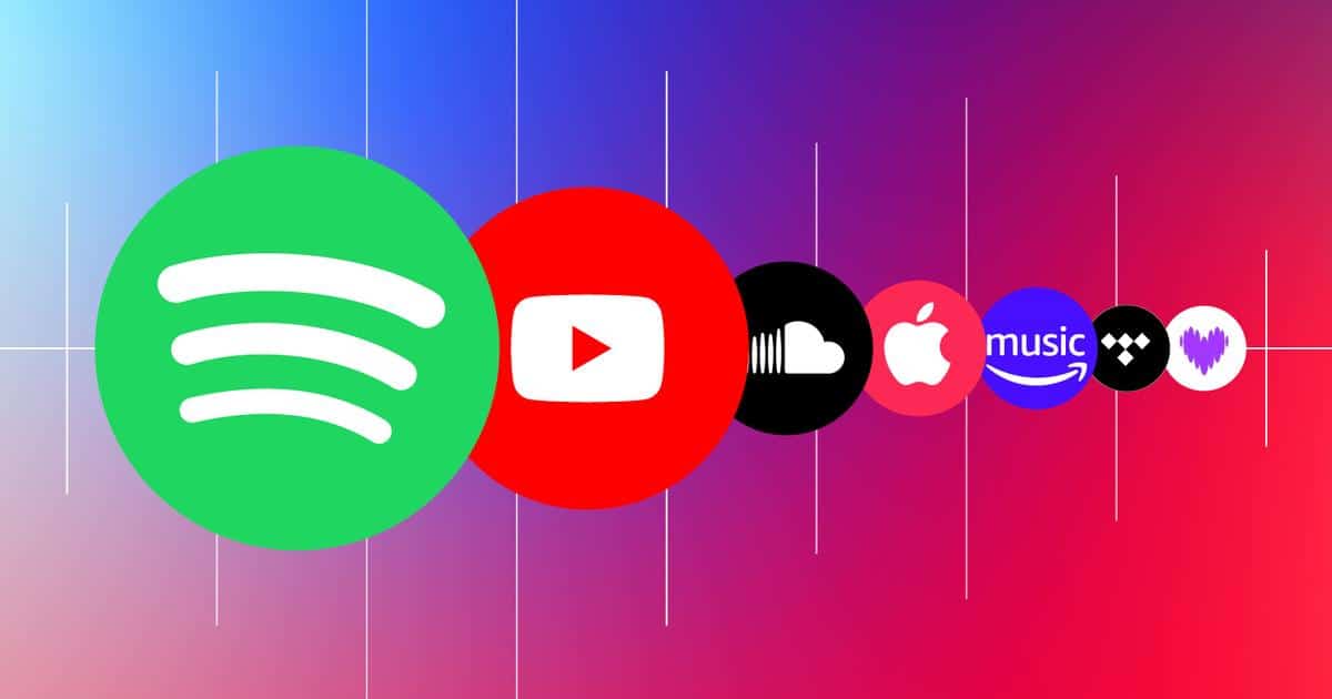 Spotify, youtube, soundcloud, apple music, amazon music, tidal, iheartradio - streaming platforms for music discovery and digital music services.