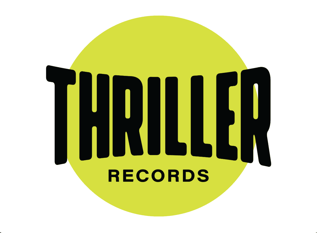 Vintage Thrasher Records logo with bold black text and neon green background, representing a classic record label brand.