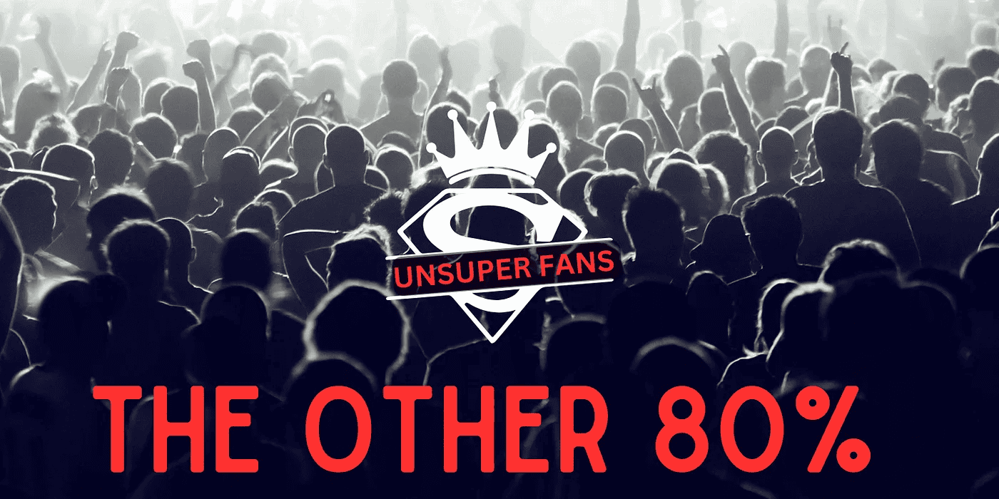 Unpopular fans at a crowded concert or music event, emphasizing the concept of the 80/20 rule in fandom, digital marketing, or music industry analysis.