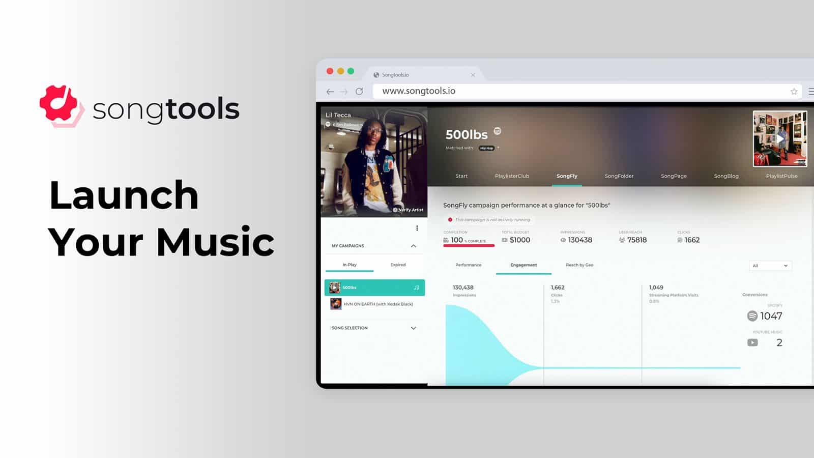 SonTools music release platform interface, online music promotion and analytics software on screen, digital marketing for musicians, music campaign management, music streaming insights, music promotion tools, music marketing software screenshot.