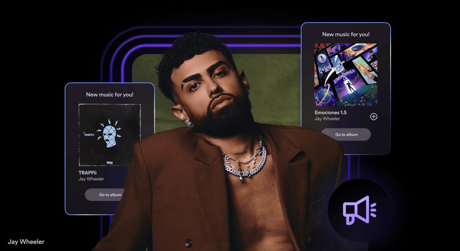 Exclusive music artist Jay Wheeler promoting new album releases and digital music streaming, showcasing album art and curated playlists for music enthusiasts.