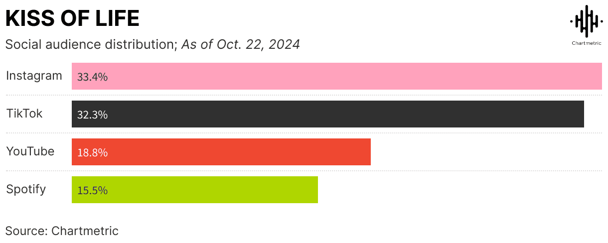 Instagram social media audience distribution chart as of October 22, 2024, highlighting platform popularity and user engagement metrics.