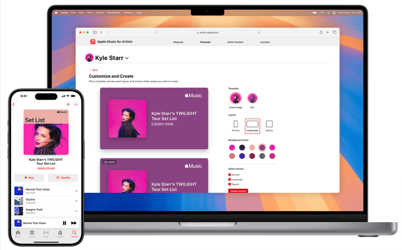 Businesses, music artist dashboard, digital music platform, music marketing tools, music promotion interface.