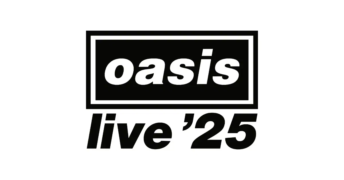Oasis live 2025 concert promotional logo, black and white music event branding for Oasis music performance, iconic concert poster design, emphasizing live music entertainment, popular for music fans and event promotion.