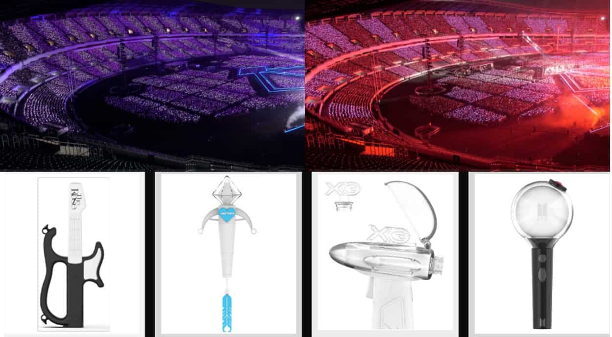 Vibrant stadium lighting demonstration with purple and red hues, highlighting music event setup and concert atmosphere.