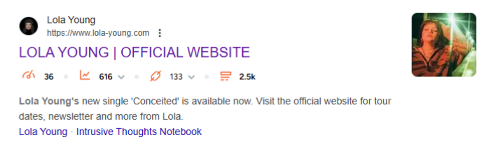 Lola Young website description is outdated