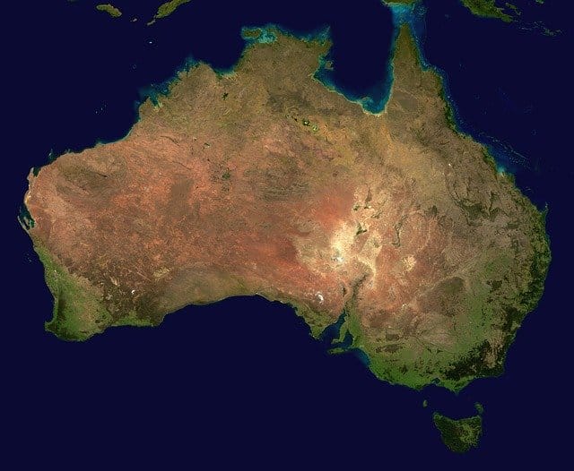 Australia satellite map showcasing diverse landscapes and geography, highlighting major cities and natural features. Perfect for discussions on geography, travel, and environmental topics.