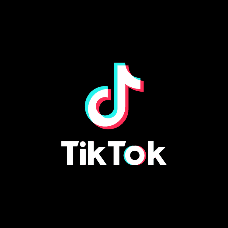 TikTok logo on a black background, representing popular social media platform for short-form videos and digital content creation.