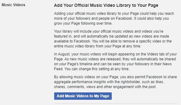 Add your official music video library to your Facebook page for better audience engagement and growth. Automatically feature new videos and gather insights with Facebook's music video sharing tools.