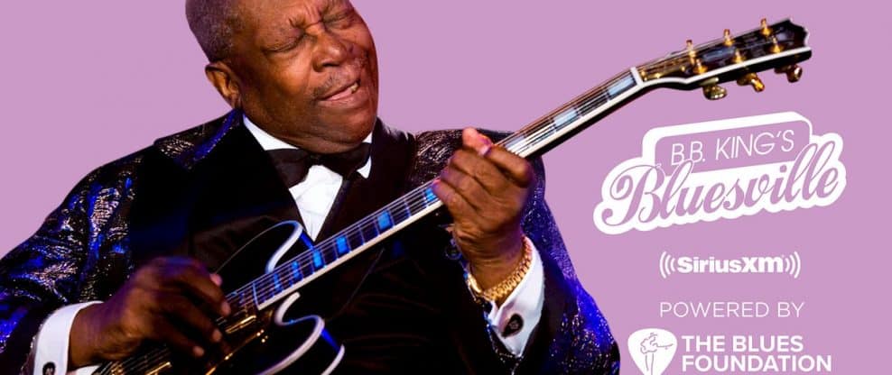 Soulful jazz musician playing guitar at B.B. King's Bluesville, SiriusXM, highlighting blues music and iconic live performances.