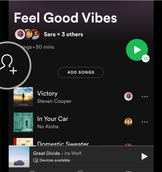 Feel Good Vibes playlist on streaming app featuring uplifting songs for positive mood enhancement.