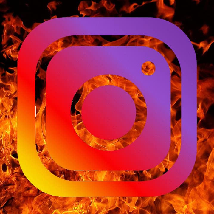 Fire-themed Instagram logo with vibrant colors and flames in the background, emphasizing social media marketing, digital branding, and online engagement strategies.