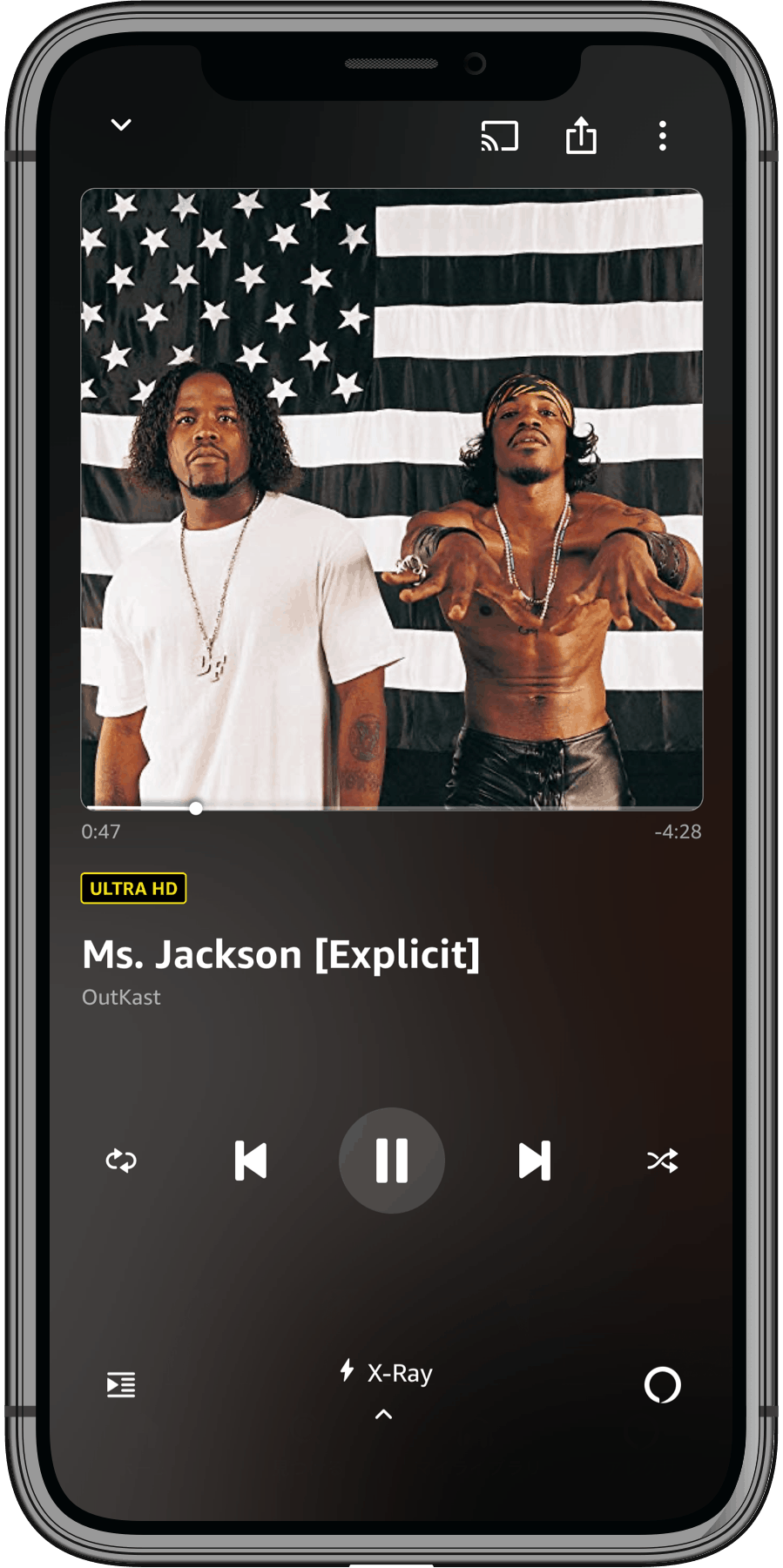 Black American male artists standing in front of an American flag backdrop, with one shirtless and the other in a white shirt, highlighting music, hip-hop culture, and patriotism.