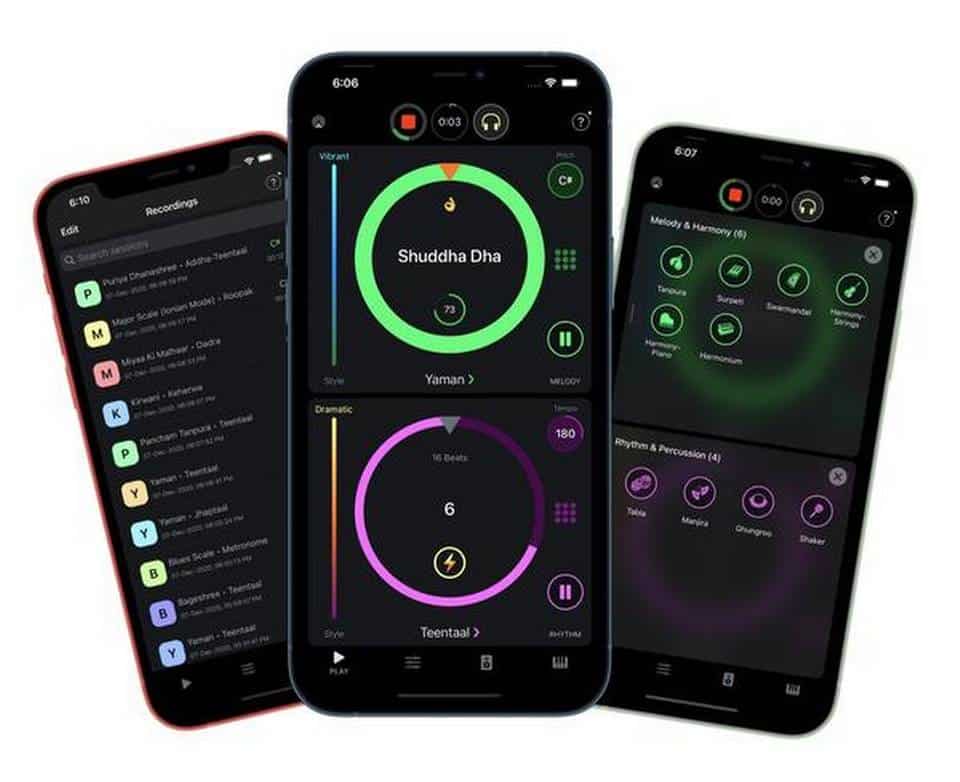 Music production app interface showcasing beat making, music editing, and sound mixing tools on mobile devices for digital music creation and remixing.