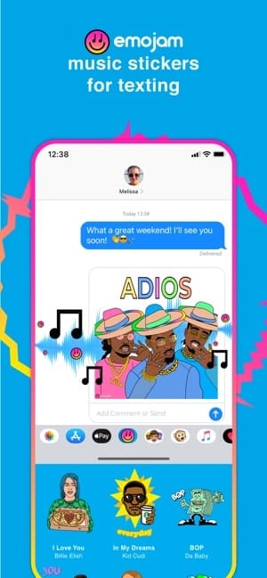 Emoji mashup music stickers for texting, digital communication emojis, fun messaging app features, animated sticker messages, music-themed emoji stickers for chat, hypebot trending messaging tools, colorful emoji communication, innovative texting ideas, social media emoji stickers, creative digital messaging visuals.