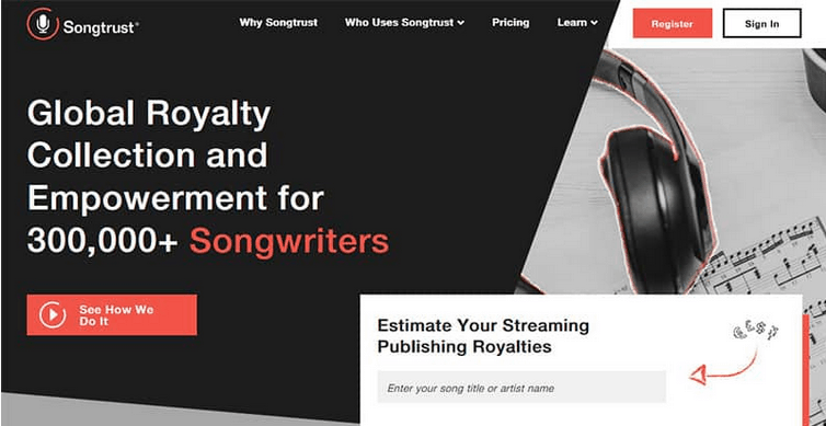 Songtrust streaming royalties platform for songwriters and artists, digital music publishing and royalty management, music industry analytics.