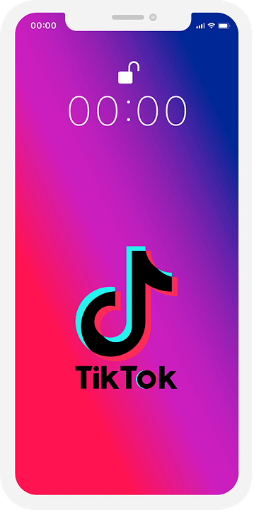 TikTok logo on a smartphone screen with a gradient background, highlighting social media marketing, short-form video content, and digital engagement.
