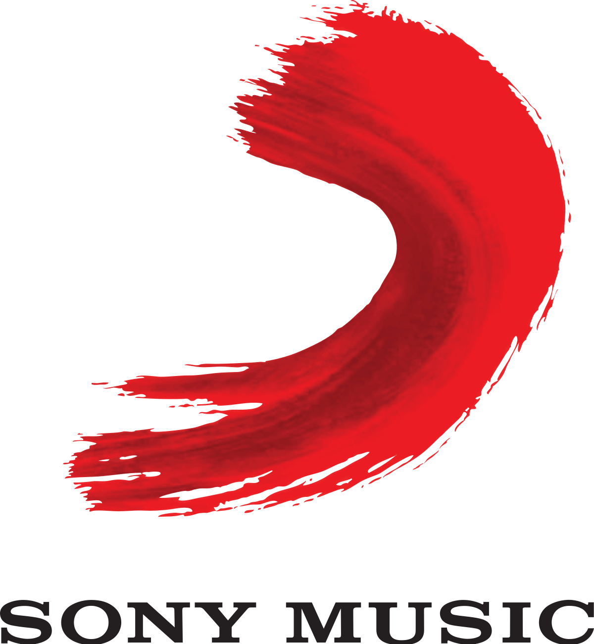 Dynamic red Sony Music logo with brushstroke design, representing innovation and energy in the music industry. Perfect for branding, digital marketing, and music streaming platforms.