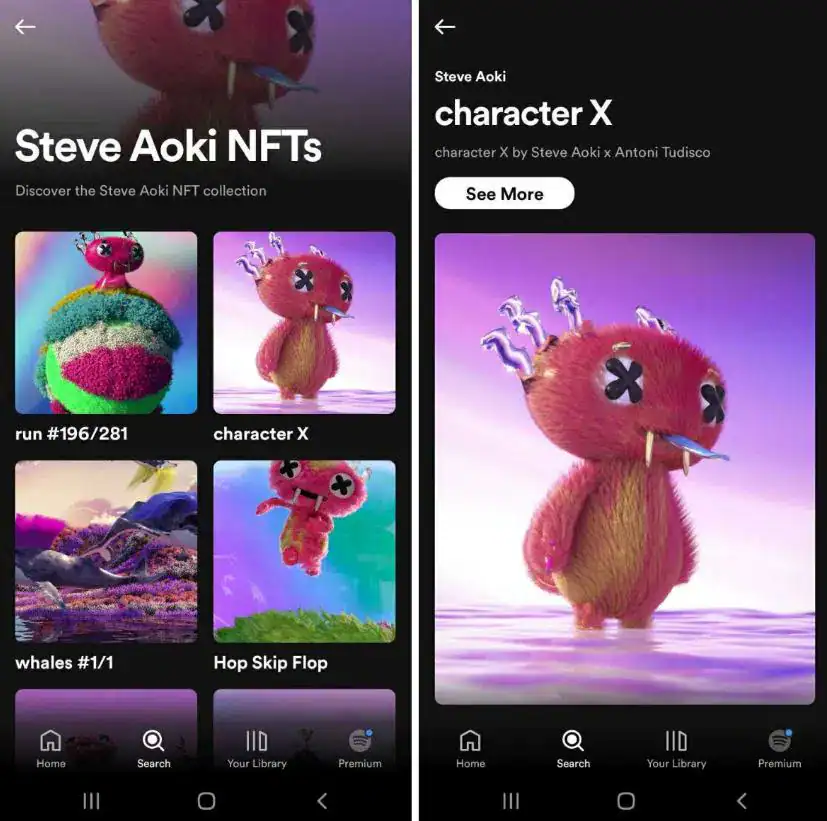 NFT collectible character from Steve Aoki's digital art collection, featuring a furry pink creature with metallic horns and a colorful, whimsical design for blockchain art enthusiasts.