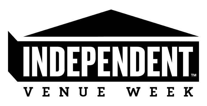 Independent music label logo on black background, bold white text for music industry branding and marketing.