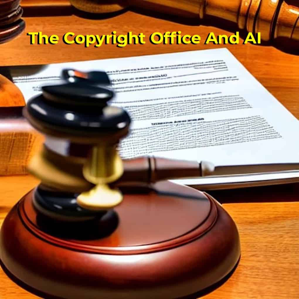 Law gavel and legal documents representing copyright law and AI legislation at a courtroom or legal setting for intellectual property protection and legal considerations.
