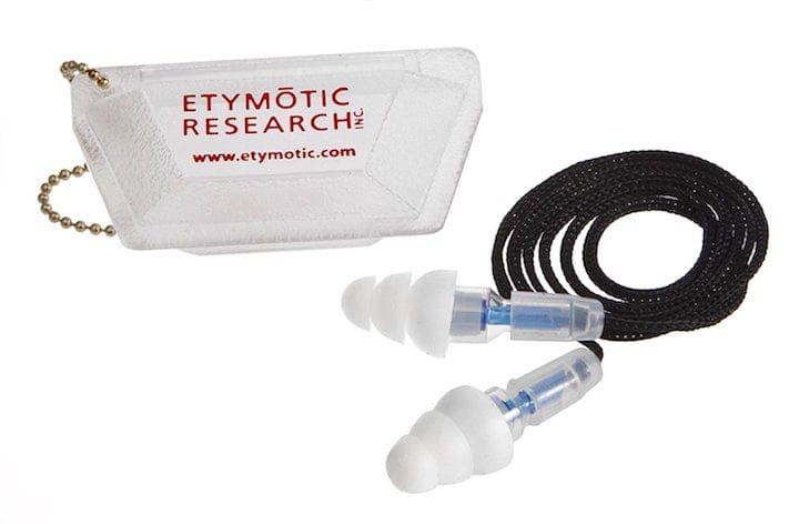 Etymotic Research high-fidelity in-ear monitors with foam tips and black cord for musicians and audiophiles, designed for optimal sound isolation and comfort.