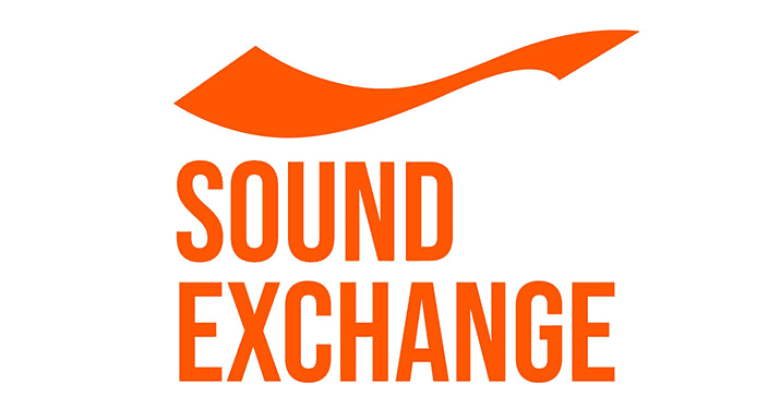 Sound Exchange logo with bold orange text, representing music licensing and rights management in the music industry.