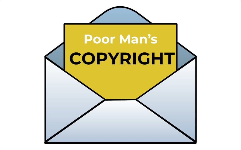Poor Man’s copyright in an envelope symbolizing copyright protection for music, art, and creative content.