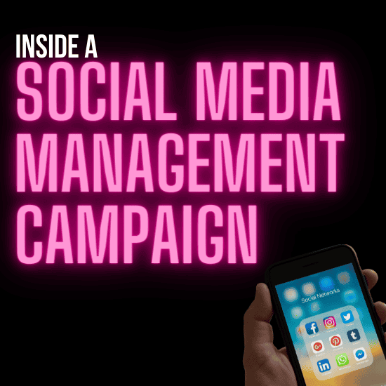 Social media management campaign, digital marketing, social networking apps, social media strategies, Hypebot content, social media icons on smartphone, marketing automation, online brand promotion.