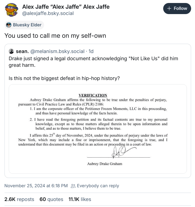 Signed legal document confirming Aubrey Drake Graham's acknowledgment of truth under penalties of perjury for his official statement.