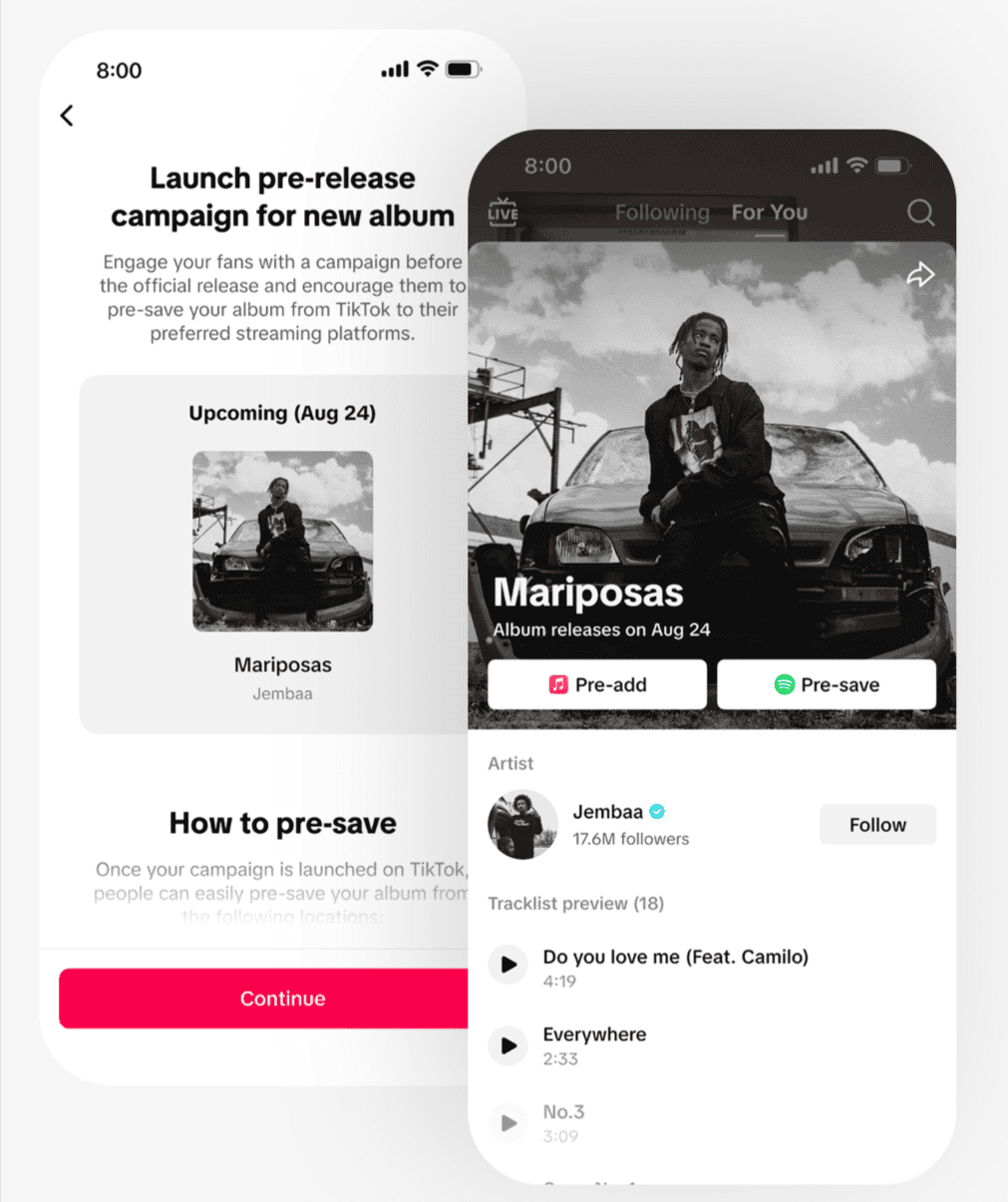 TikTok For Artists launches with Pre-Release Campaigns, Pre-saves, Teams
