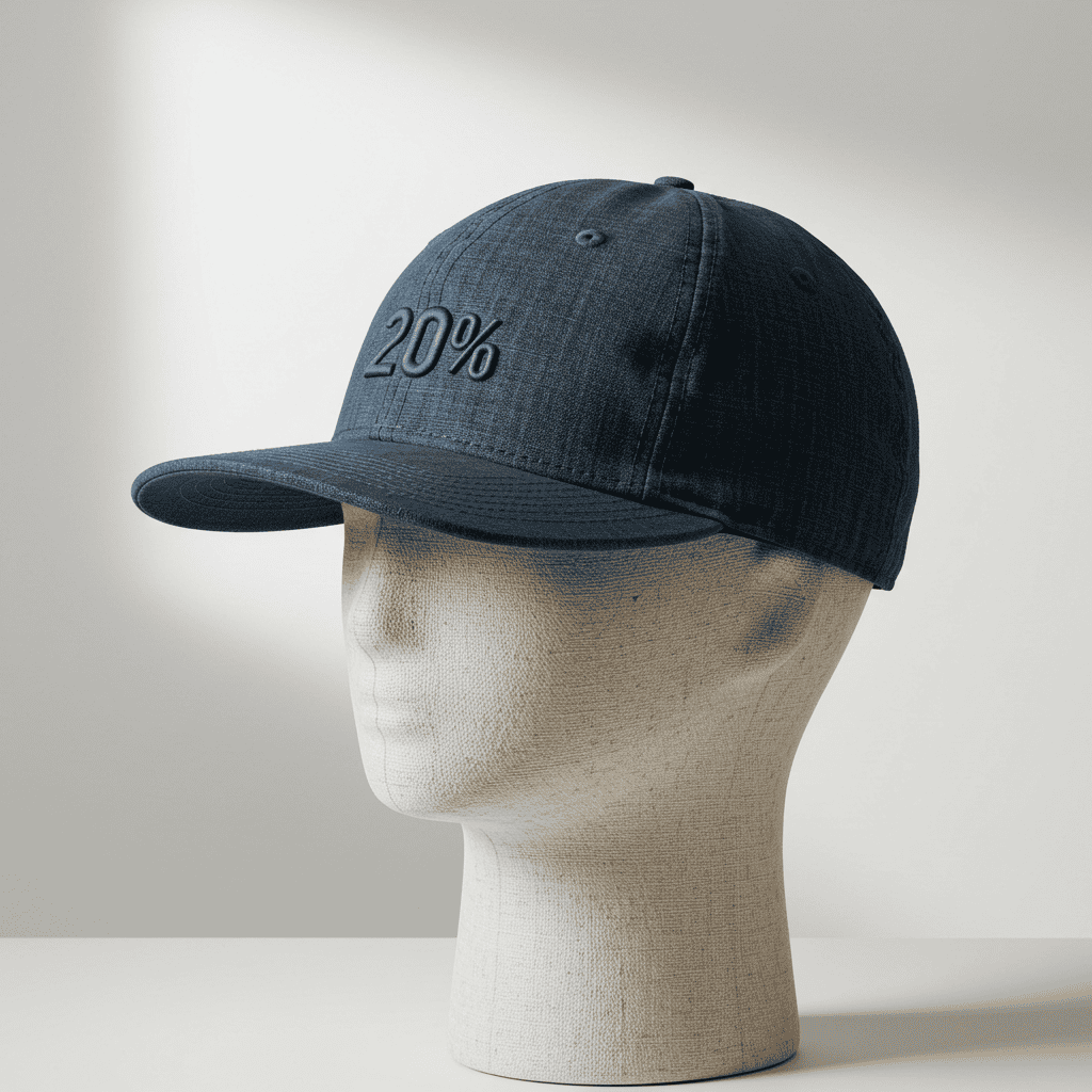 20% discount baseball cap on mannequin head for fashion and accessories online shopping.