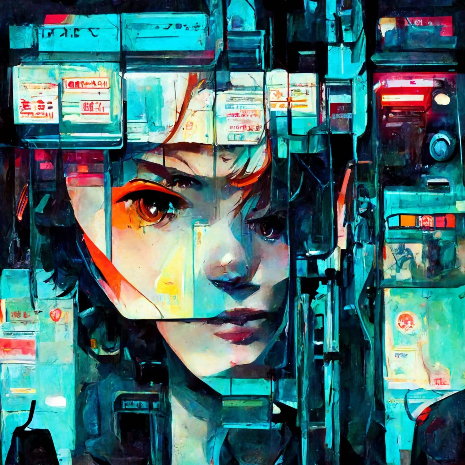 Midjourney AI Art Cyberpunk Anime Girl Walking in (Download Now) 